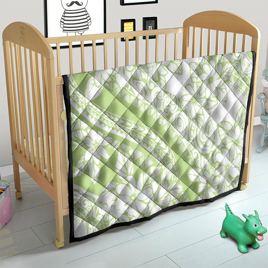 Polynesian Tiare Flower Sage Green Pastel Quilt