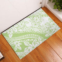Polynesian Tiare Flower Sage Green Pastel Rubber Doormat