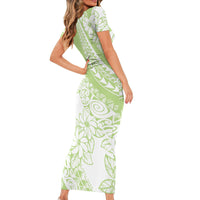Polynesian Tiare Flower Sage Green Pastel Short Sleeve Bodycon Dress