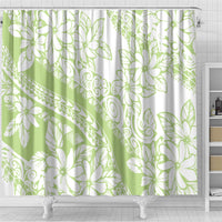 Polynesian Tiare Flower Sage Green Pastel Shower Curtain