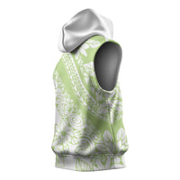 Polynesian Tiare Flower Sage Green Pastel Sleeveless Hoodie