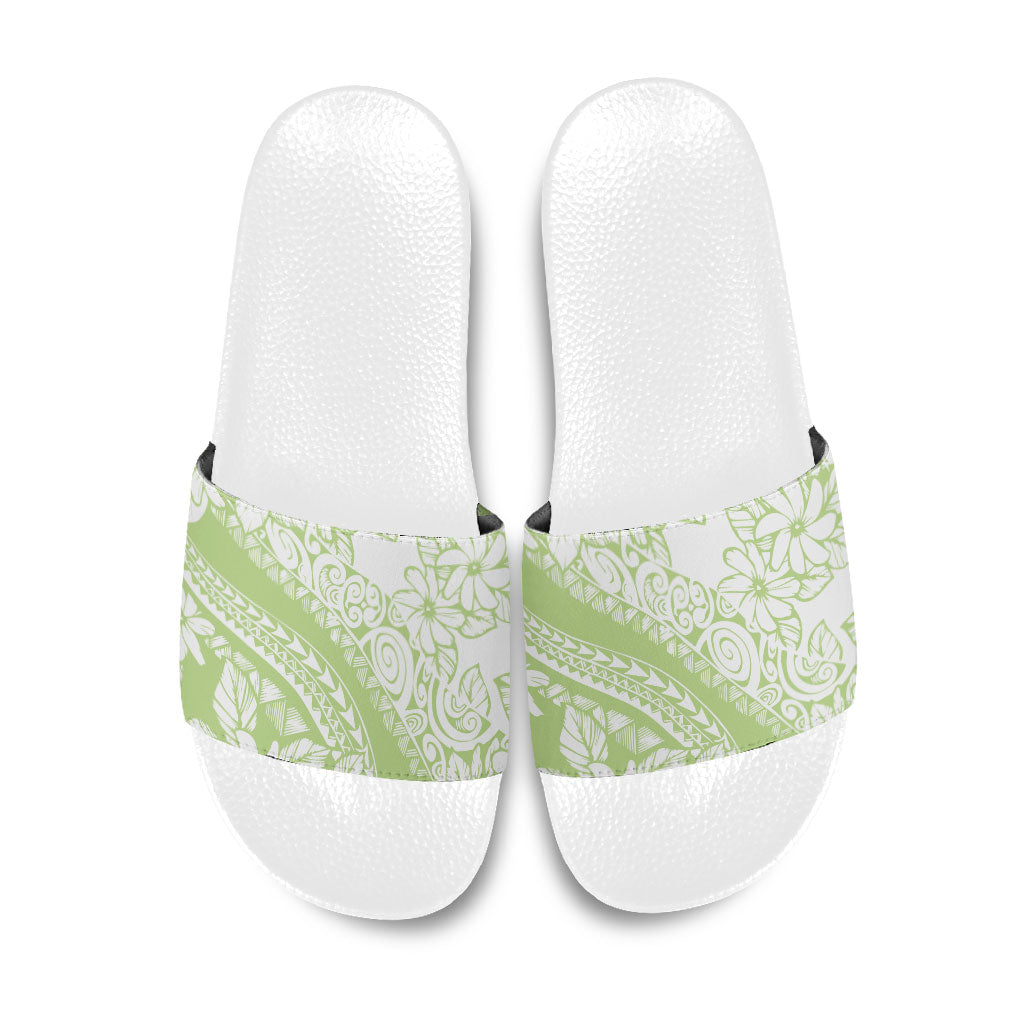 Polynesian Tiare Flower Sage Green Pastel Slide Sandals