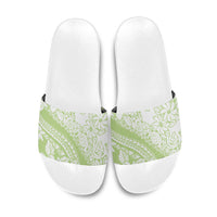 Polynesian Tiare Flower Sage Green Pastel Slide Sandals