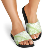 Polynesian Tiare Flower Sage Green Pastel Slide Sandals