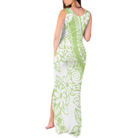 Polynesian Tiare Flower Sage Green Pastel Tank Maxi Dress