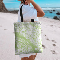 Polynesian Tiare Flower Sage Green Pastel Tote Bag
