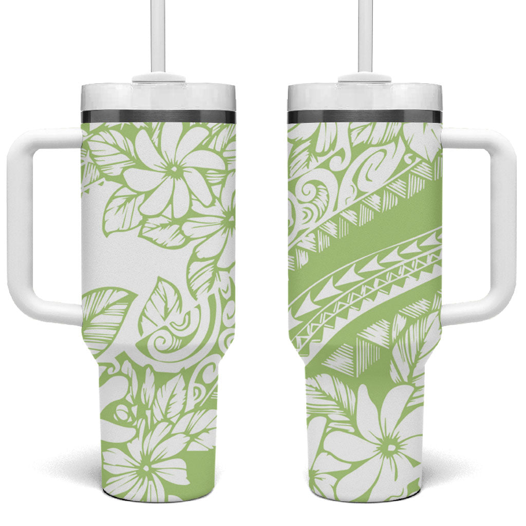 Polynesian Tiare Flower Sage Green Pastel Tumbler With Handle LT14 One Size: 40 oz Sage Green - Polynesian Pride