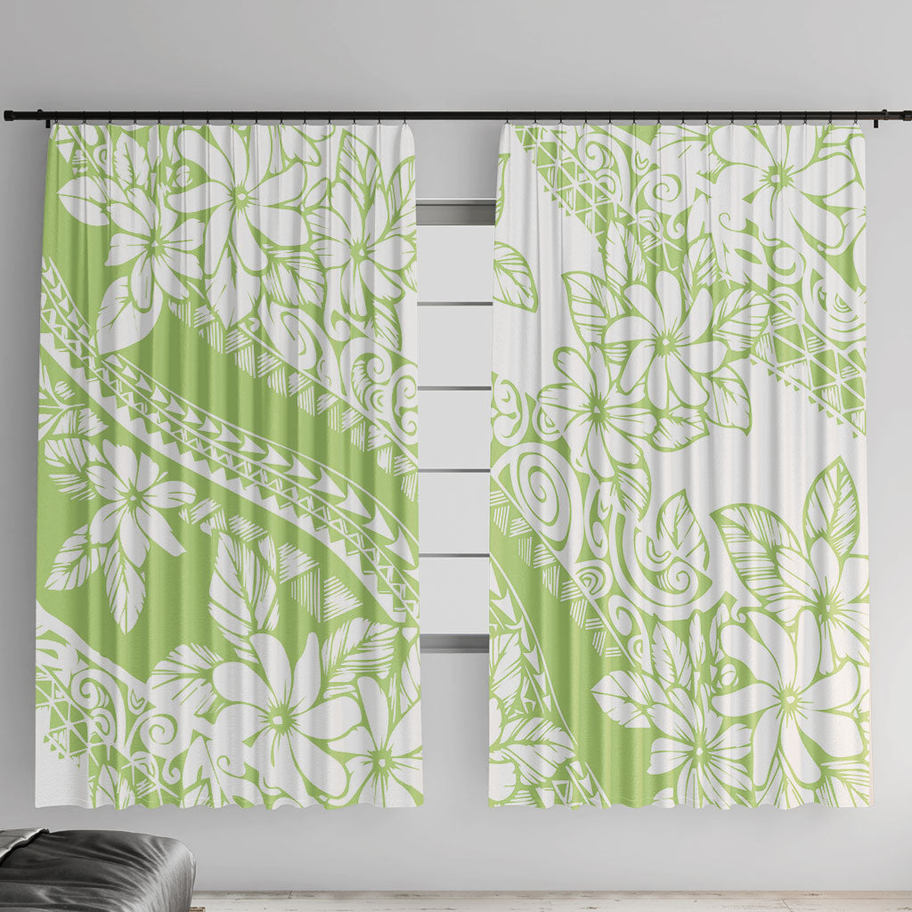 Polynesian Tiare Flower Sage Green Pastel Window Curtain LT14 With Hooks Sage Green - Polynesian Pride