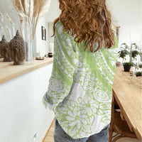 Polynesian Tiare Flower Sage Green Pastel Women Casual Shirt