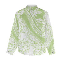 Polynesian Tiare Flower Sage Green Pastel Women Casual Shirt