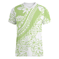 Polynesian Tiare Flower Sage Green Pastel Women V-Neck T-Shirt LT14 Female Sage Green - Polynesian Pride