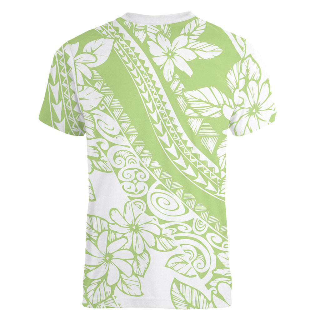 Polynesian Tiare Flower Sage Green Pastel Women V-Neck T-Shirt LT14 - Polynesian Pride