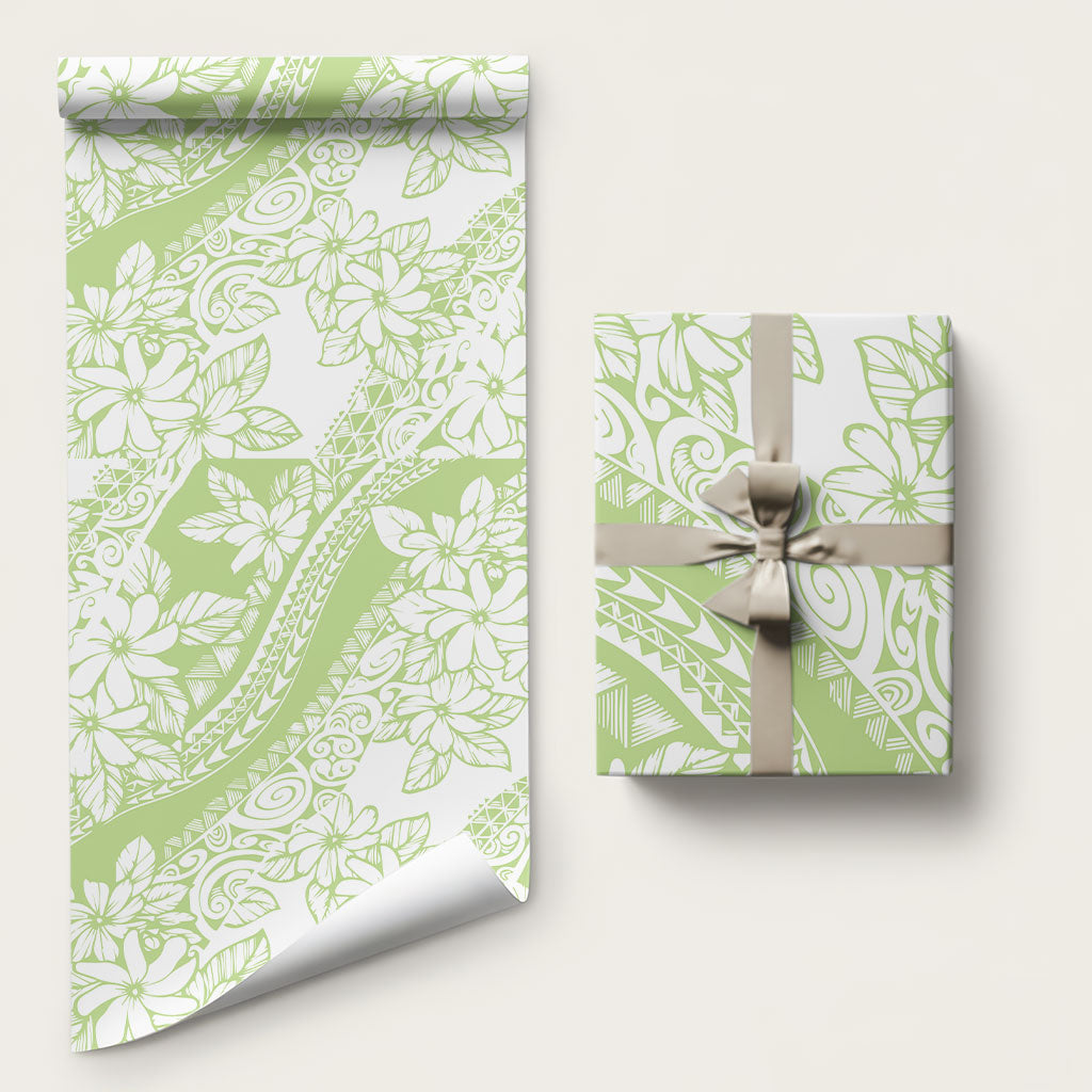 Polynesian Tiare Flower Sage Green Pastel Wrapping Paper
