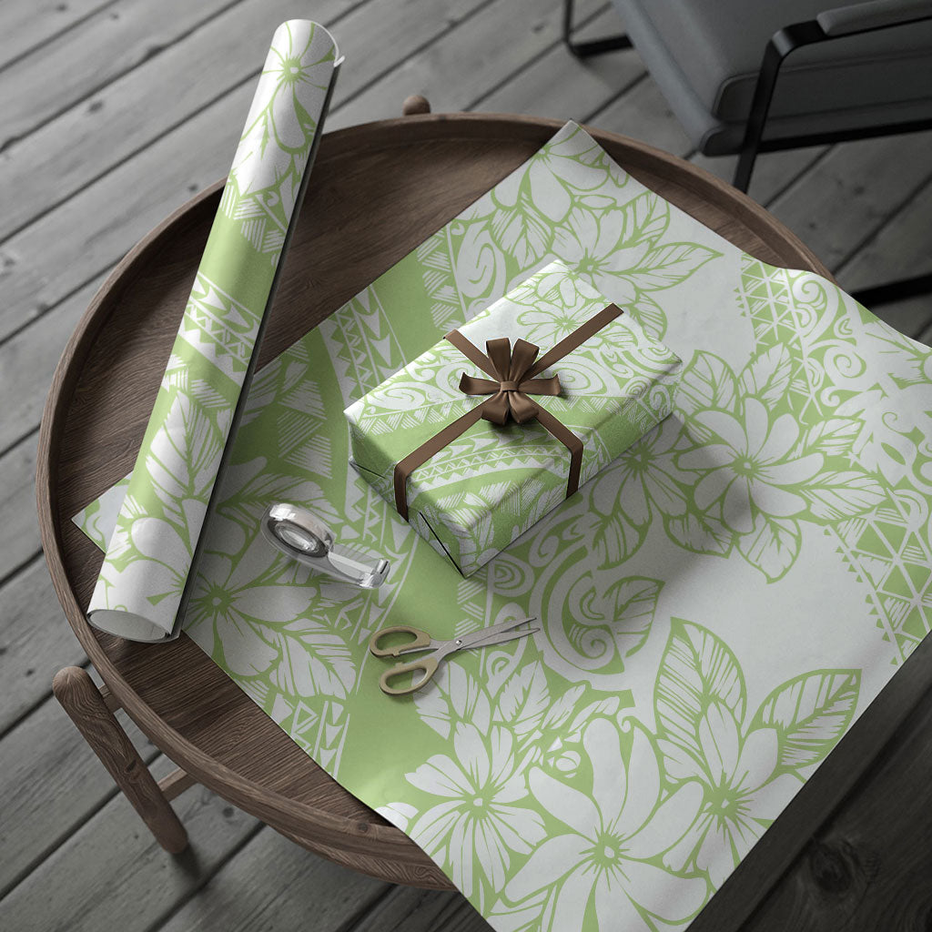Polynesian Tiare Flower Sage Green Pastel Wrapping Paper