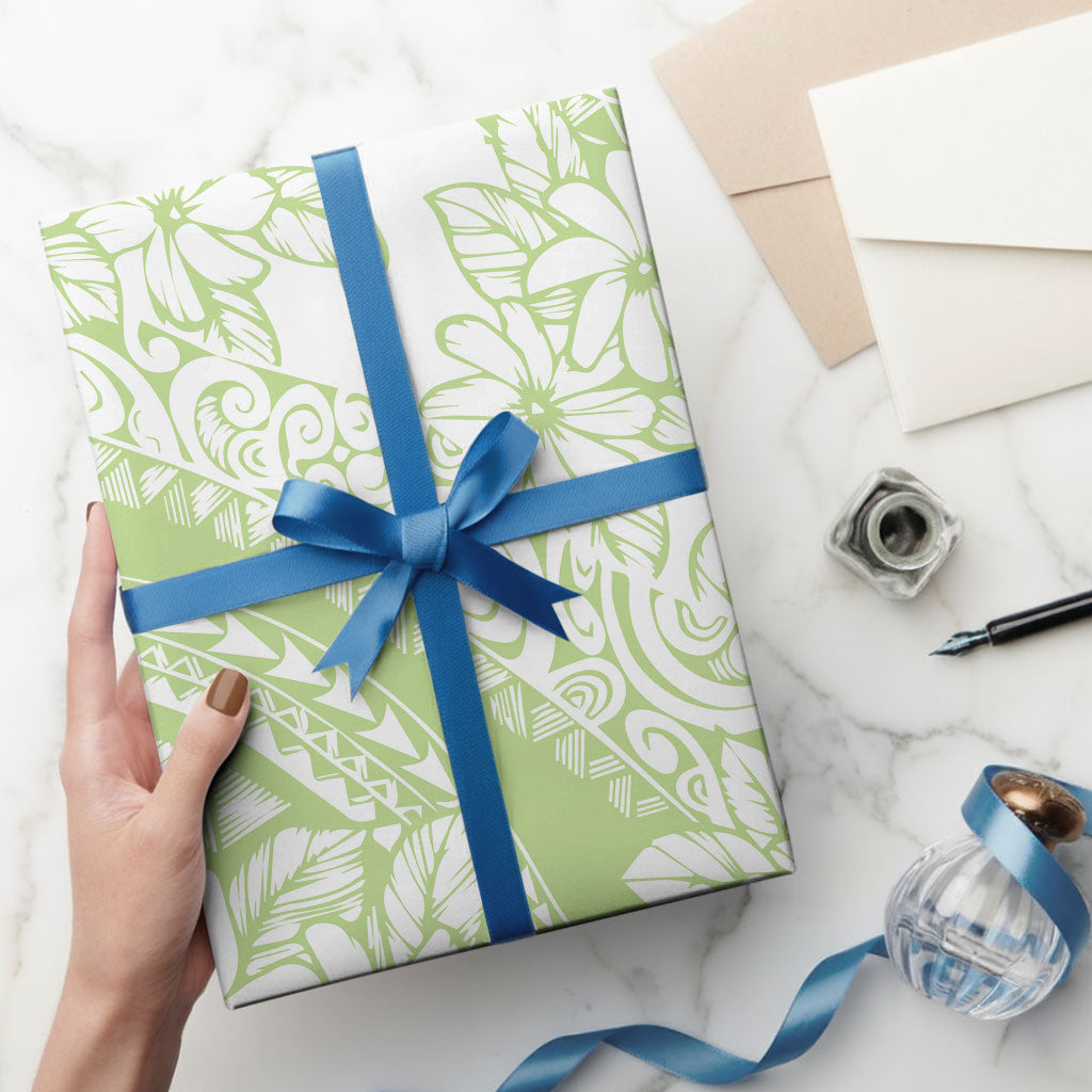 Polynesian Tiare Flower Sage Green Pastel Wrapping Paper