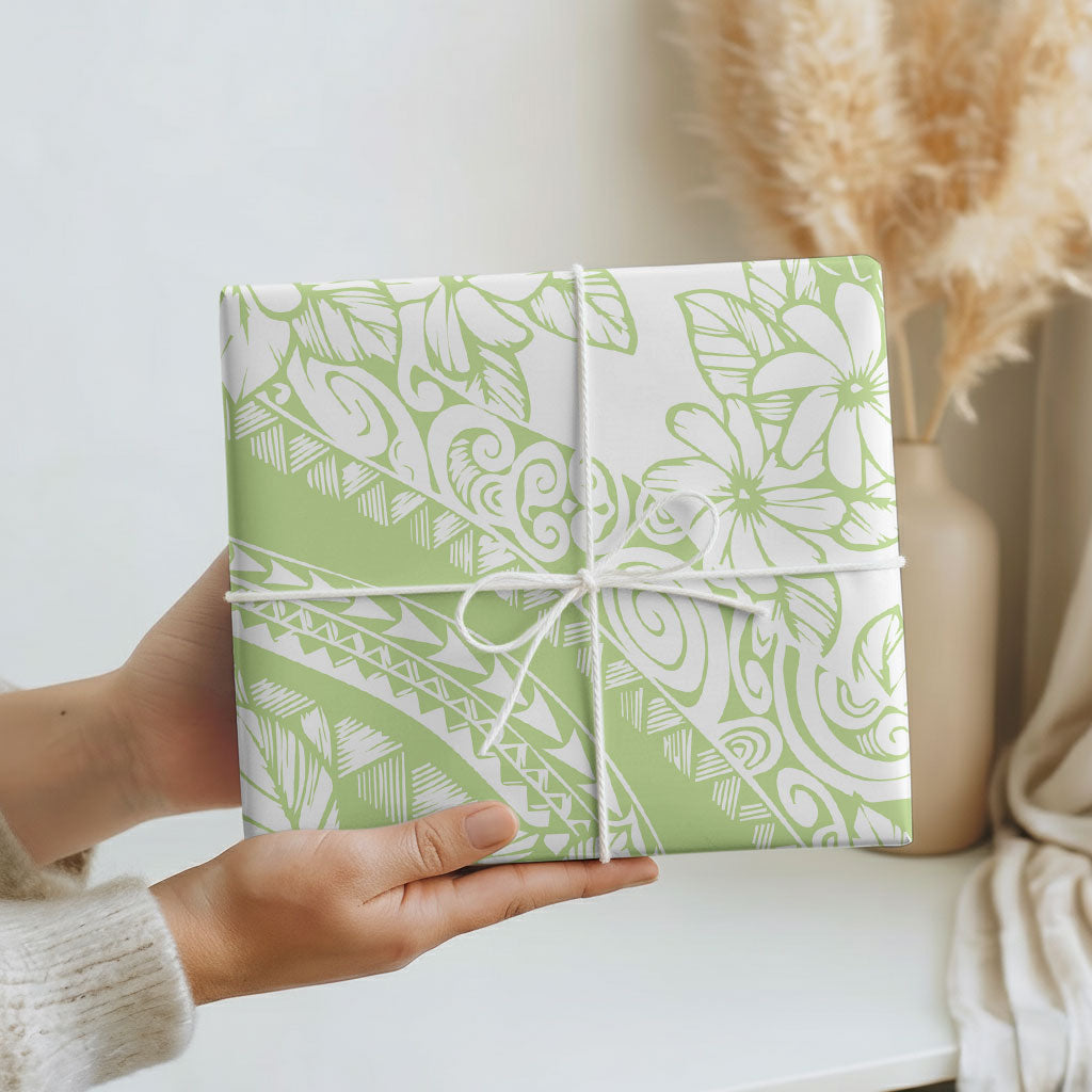 Polynesian Tiare Flower Sage Green Pastel Wrapping Paper