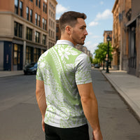 Polynesian Tiare Flower Sage Green Pastel Zipper Polo Shirt