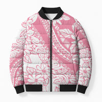 Polynesian Tiare Flower Pink Pastel Vibes Bomber Puffer Jacket
