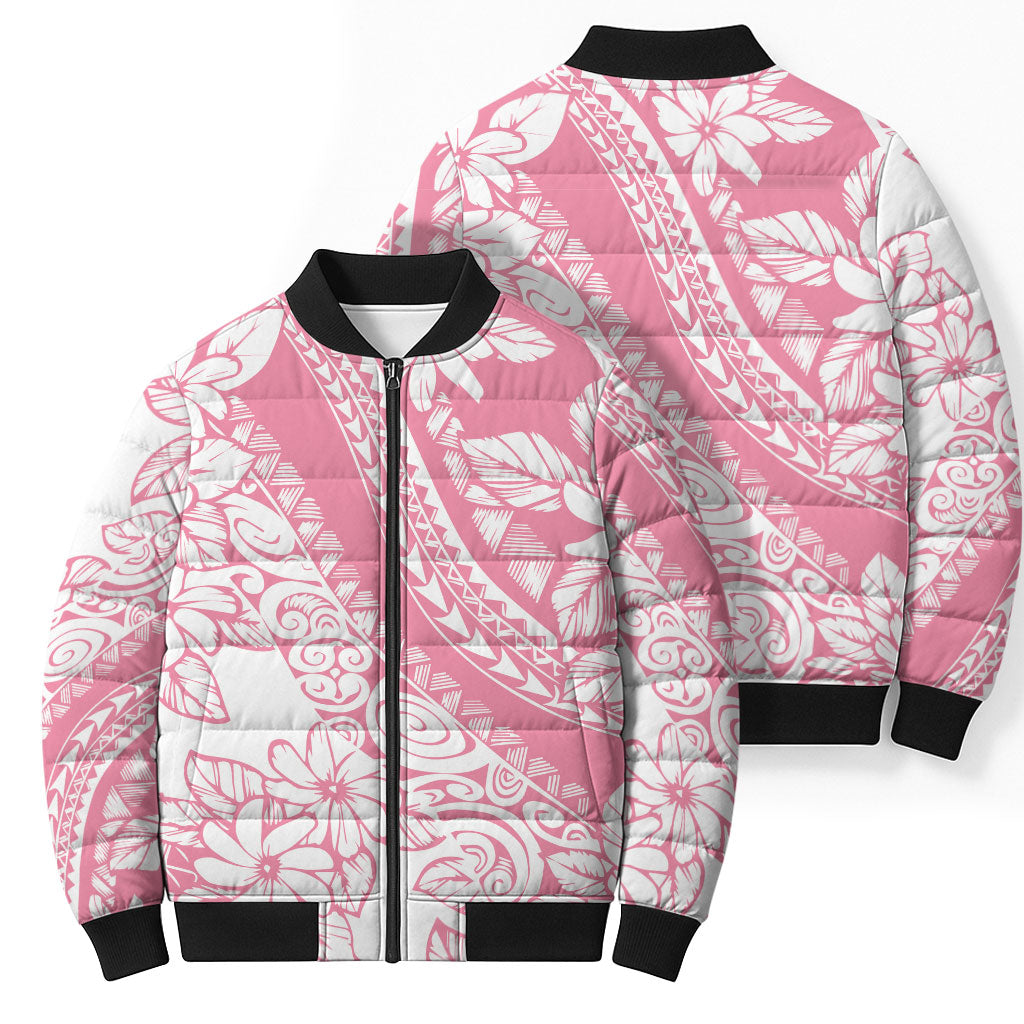 Polynesian Tiare Flower Pink Pastel Vibes Bomber Puffer Jacket