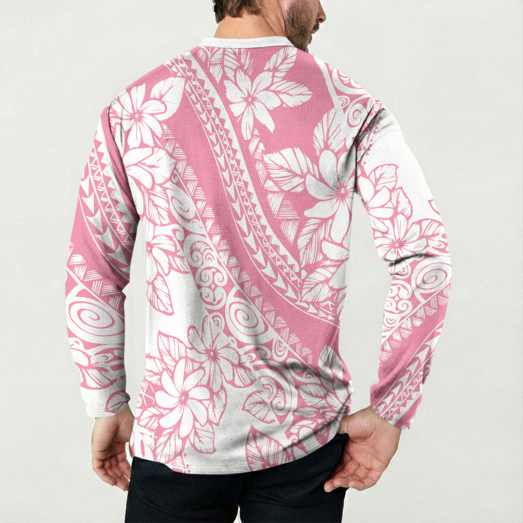 Polynesian Tiare Flower Pink Pastel Vibes Button Sweatshirt