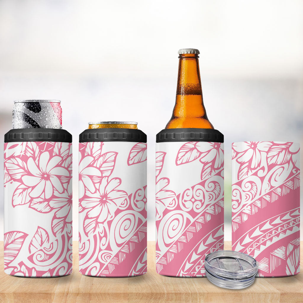 Polynesian Tiare Flower Pink Pastel Vibes 4 in 1 Can Cooler Tumbler