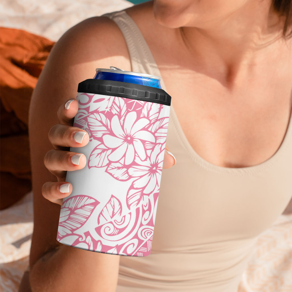 Polynesian Tiare Flower Pink Pastel Vibes 4 in 1 Can Cooler Tumbler