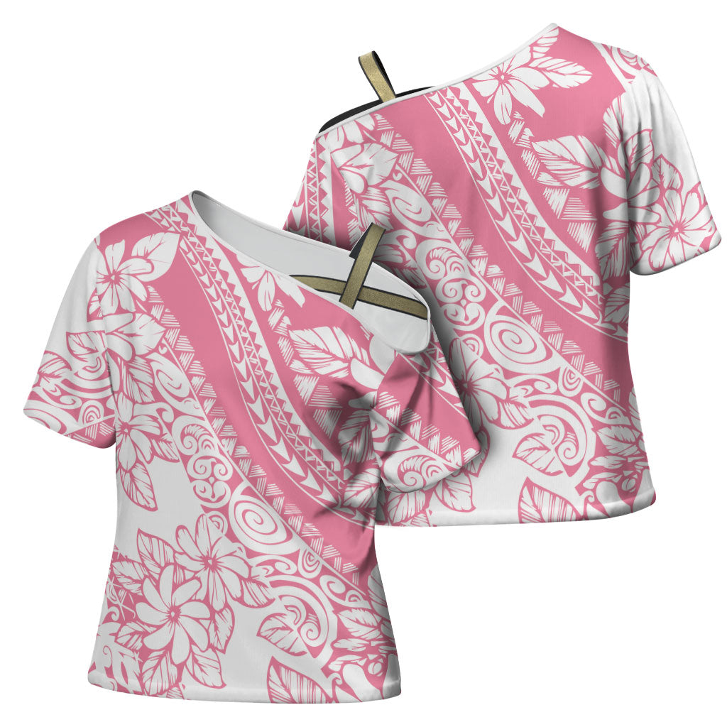 Polynesian Tiare Flower Pink Pastel Vibes Cross Shoulder Shirt