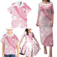 Polynesian Tiare Flower Pink Pastel Vibes Family Matching Puletasi and Hawaiian Shirt