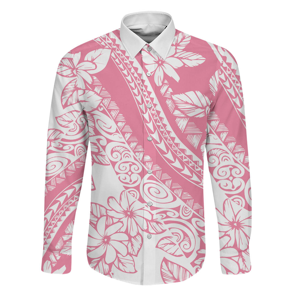 Polynesian Tiare Flower Pink Pastel Vibes Family Matching Puletasi and Hawaiian Shirt