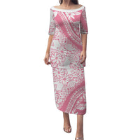 Polynesian Tiare Flower Pink Pastel Vibes Family Matching Puletasi and Hawaiian Shirt