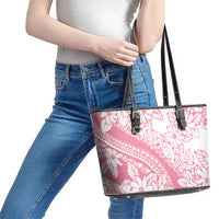 Polynesian Tiare Flower Pink Pastel Vibes Leather Tote Bag LT14 - Polynesian Pride