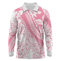 Polynesian Tiare Flower Pink Pastel Vibes Long Sleeve Polo Shirt