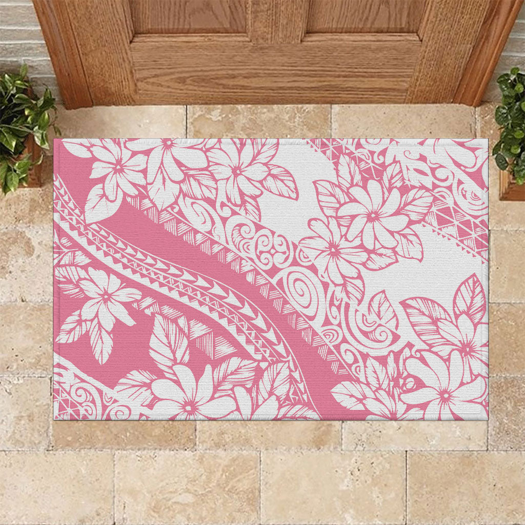 Polynesian Tiare Flower Pink Pastel Vibes Rubber Doormat