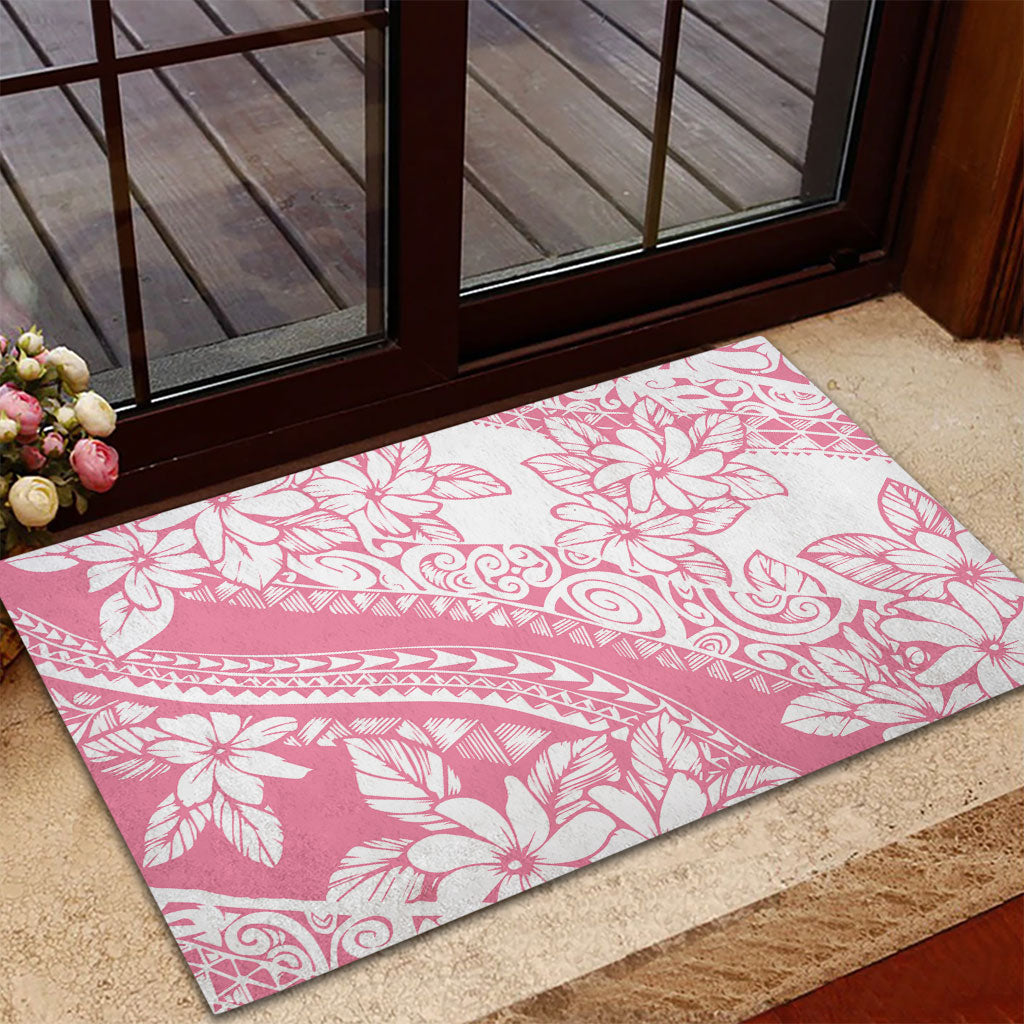 Polynesian Tiare Flower Pink Pastel Vibes Rubber Doormat
