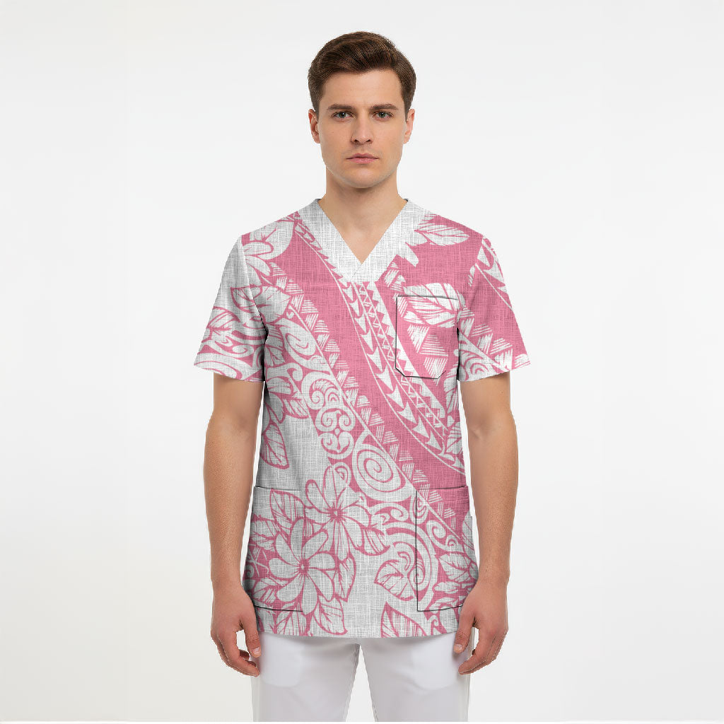 Polynesian Tiare Flower Pink Pastel Vibes Scrub Top