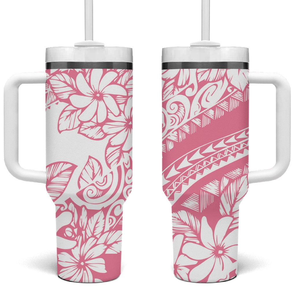 Polynesian Tiare Flower Pink Pastel Vibes Tumbler With Handle