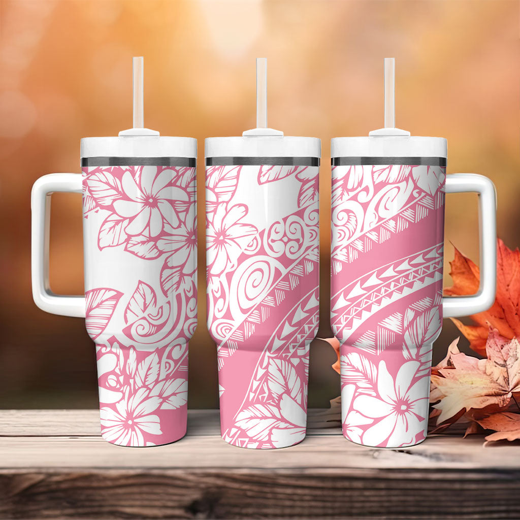 Polynesian Tiare Flower Pink Pastel Vibes Tumbler With Handle