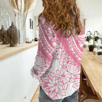 Polynesian Tiare Flower Pink Pastel Vibes Women Casual Shirt