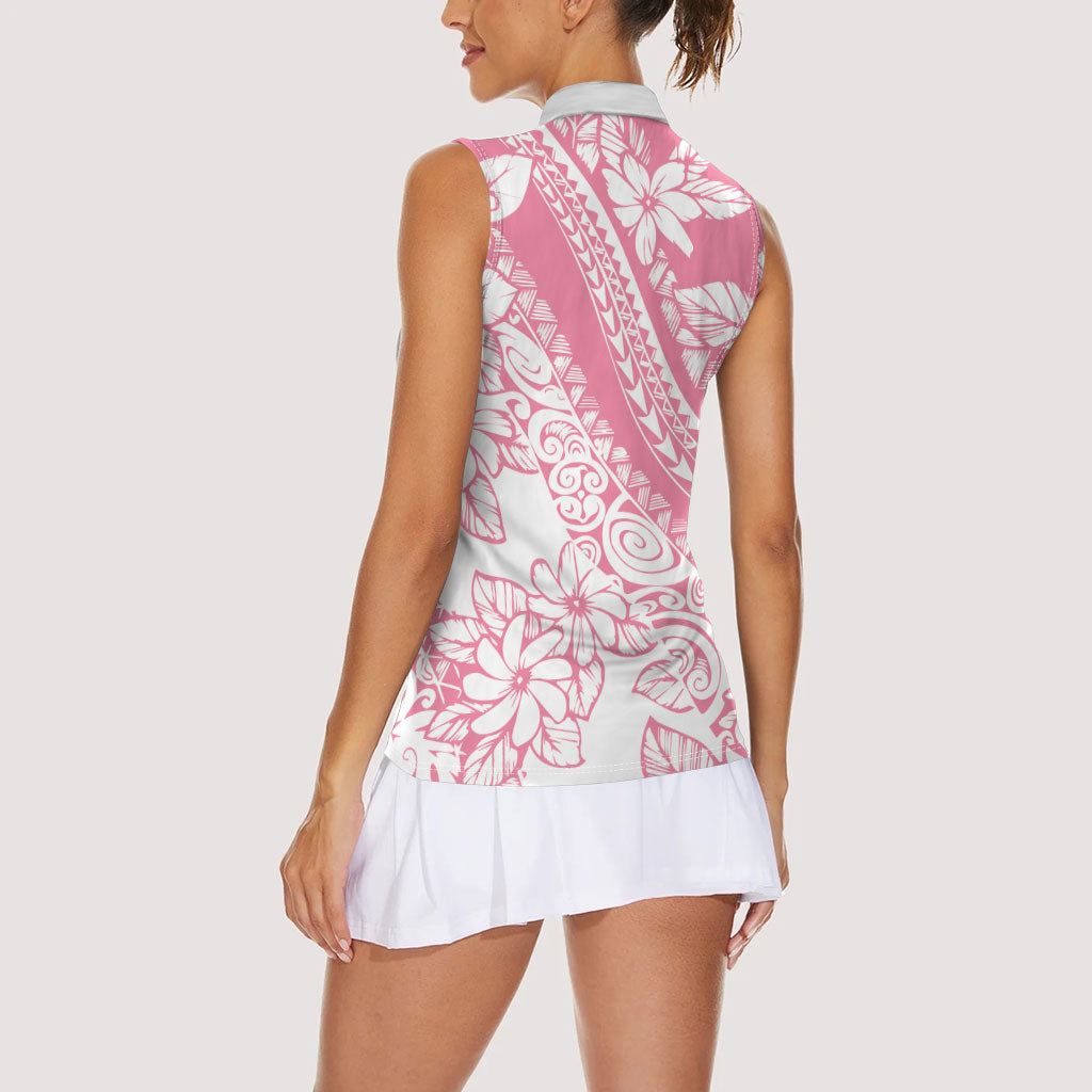 Polynesian Tiare Flower Pink Pastel Vibes Women Sleeveless Polo Shirt