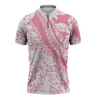 Polynesian Tiare Flower Pink Pastel Vibes Zipper Polo Shirt