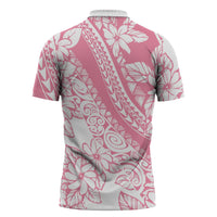 Polynesian Tiare Flower Pink Pastel Vibes Zipper Polo Shirt