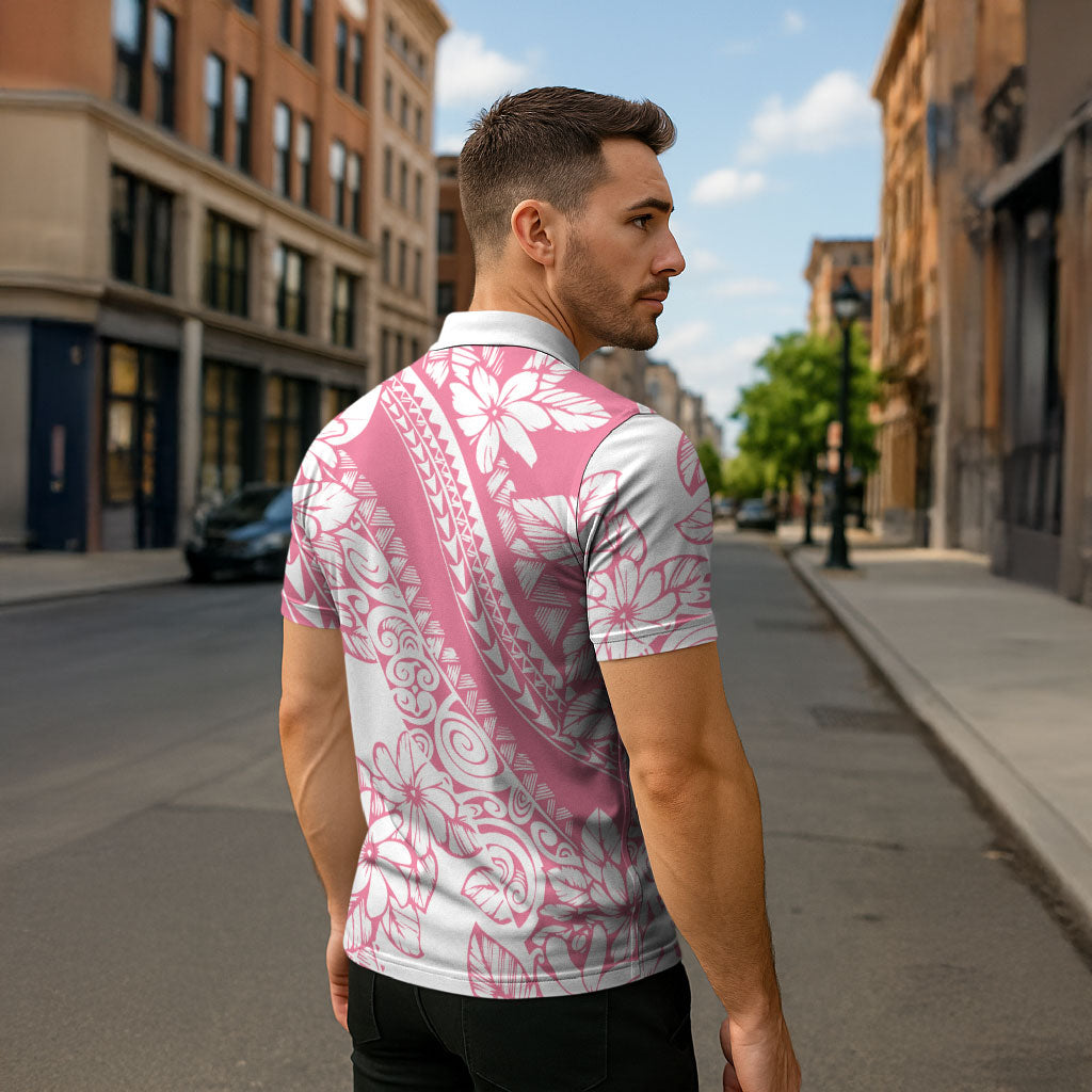 Polynesian Tiare Flower Pink Pastel Vibes Zipper Polo Shirt