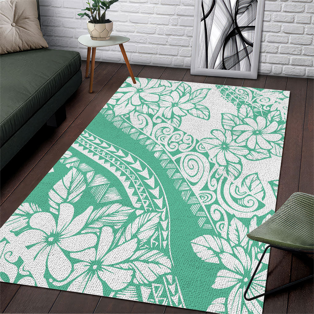 Polynesian Tiare Flower Cyan Pastel Vibes Area Rug