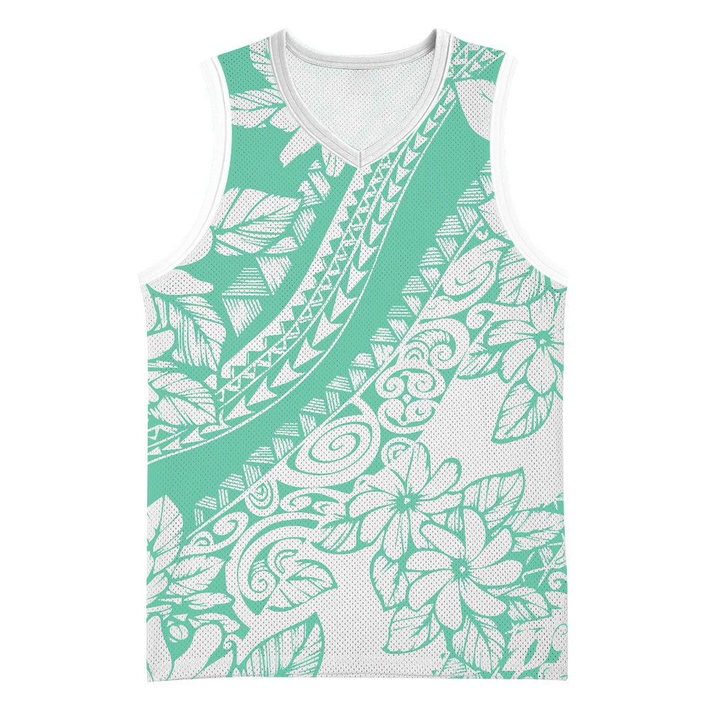Polynesian Tiare Flower Cyan Pastel Vibes Basketball Jersey