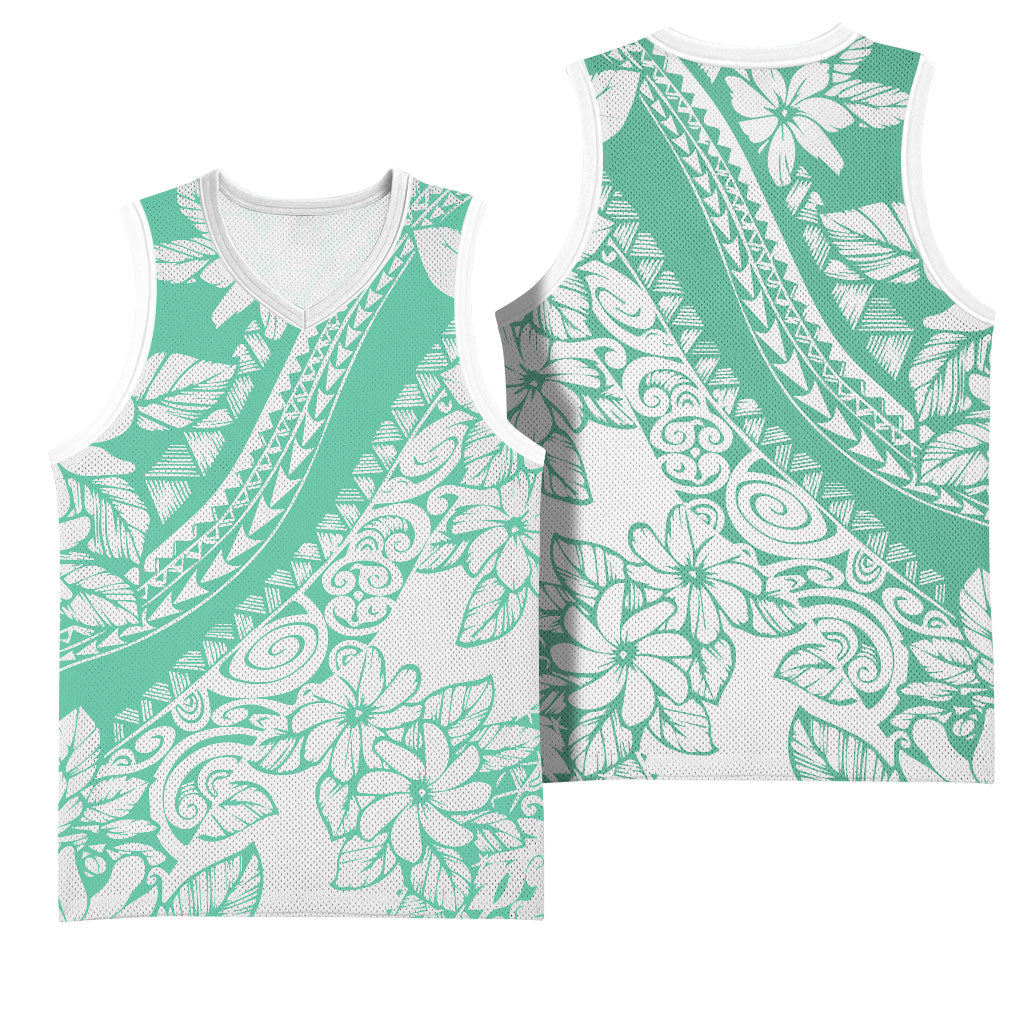 Polynesian Tiare Flower Cyan Pastel Vibes Basketball Jersey