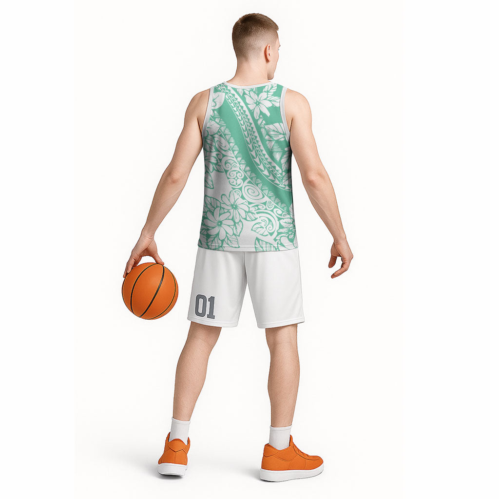 Polynesian Tiare Flower Cyan Pastel Vibes Basketball Jersey