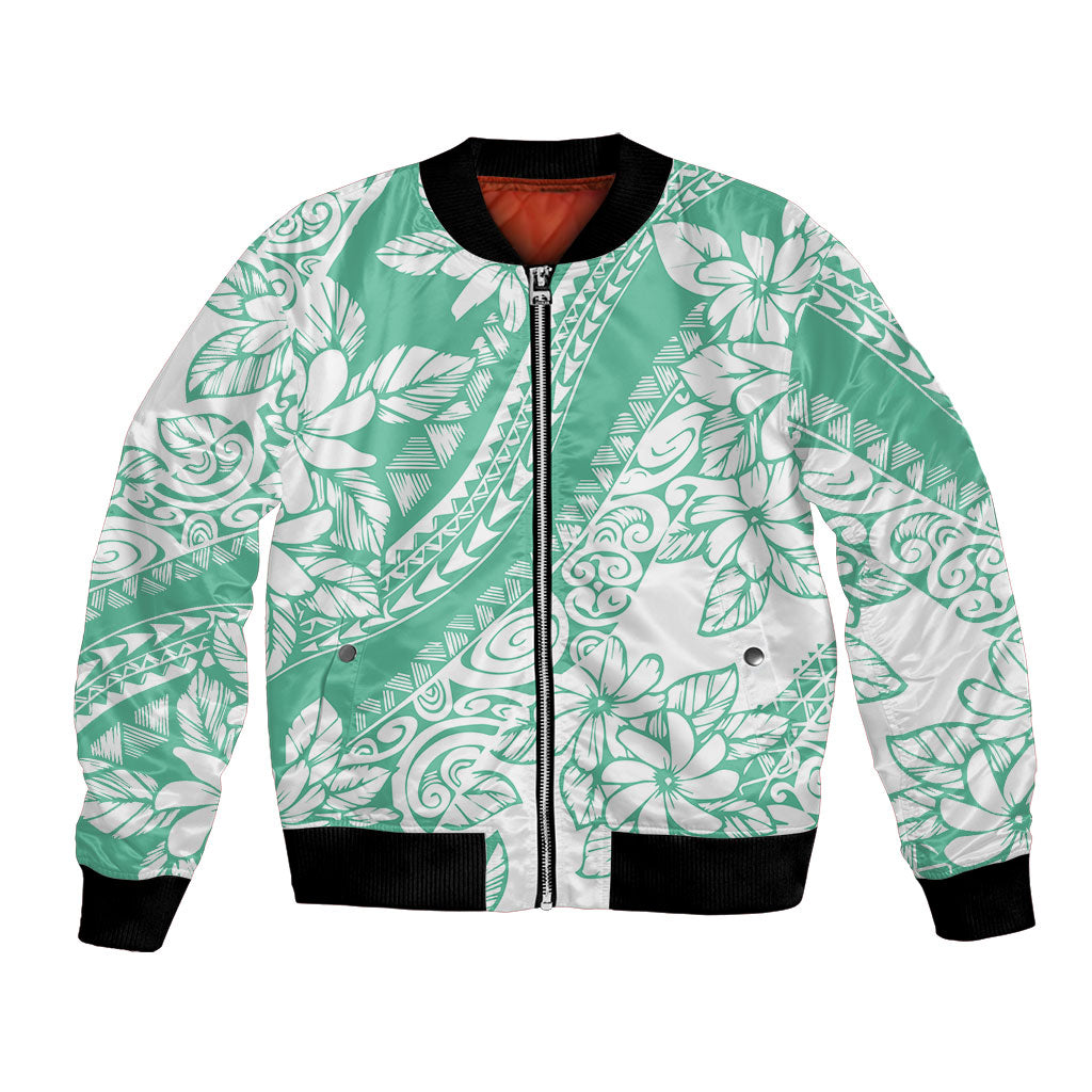 Polynesian Tiare Flower Cyan Pastel Vibes Bomber Jacket LT14 Unisex Cyan - Polynesian Pride