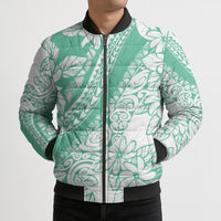 Polynesian Tiare Flower Cyan Pastel Vibes Bomber Puffer Jacket