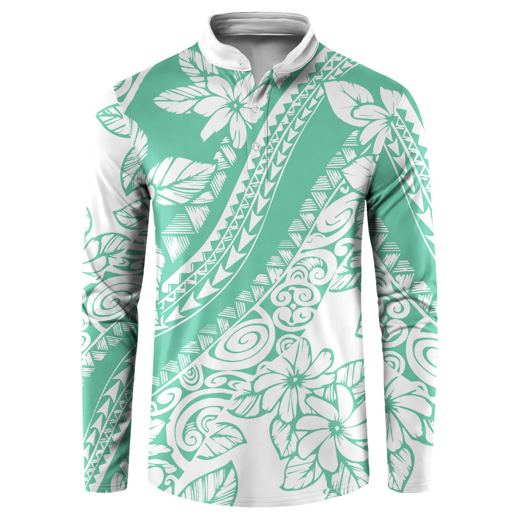 Polynesian Tiare Flower Cyan Pastel Vibes Button Sweatshirt