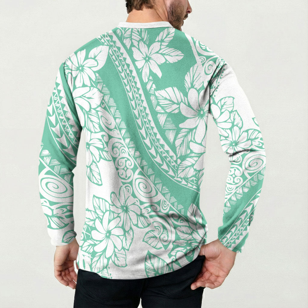 Polynesian Tiare Flower Cyan Pastel Vibes Button Sweatshirt